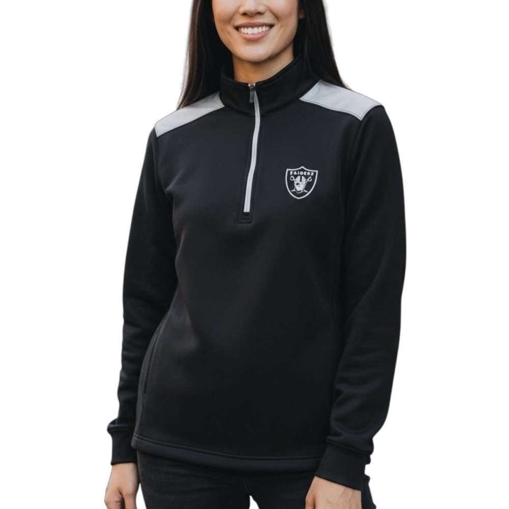 NFL RAIDERS Football 3/4 Zip Fleece Lined Pull Over Size Small Black Like…